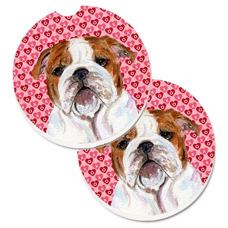 Carolines Treasures Bulldog English Hearts Love Valentines Day Cup Holder Car Coaster, 2PK SS4484CARC
